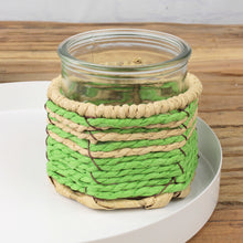 Lade das Bild in den Galerie-Viewer, 2er Set Glaswindlicht Braun Grün Glas Naturfaser Dekowindlicht Windlicht modern Kerzenhalter