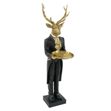 Lade das Bild in den Galerie-Viewer, XXL Dekohirsch mit Tablett Schwarz Gold 99 cm Hirsch Dekofigur
