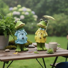 Lade das Bild in den Galerie-Viewer, 2er Set Dekofigur Frosch Grün bunt 20 cm Gartendeko Tierfigur Keramik