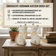 Lade das Bild in den Galerie-Viewer, 2er Set Dekofigur Katze Creme Champagner 20 cm modern Dekokatze Katzenfigur Figur Deko