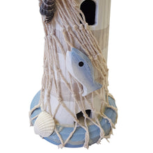 Lade das Bild in den Galerie-Viewer, Deko Leuchtturm Holz Blau Weiß 30 cm Dekofigur maritim