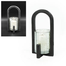 Lade das Bild in den Galerie-Viewer, Windlicht Mangoholz Glas Schwarz Dekowindlicht Dekolich Kerzenhalter Deko Balkon Terrasse Tischdeko Kerzenwindlicht