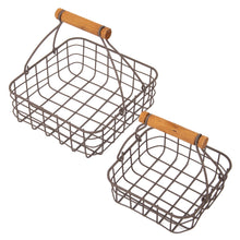 Lade das Bild in den Galerie-Viewer, 2er Set Serviettenhalter Landhaus Metall Braun Serviettenkorb mit Holzgriff