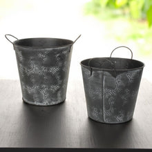Lade das Bild in den Galerie-Viewer, 2er Set Dekoeimer Schwarz Vintage Blumenmuster Metall Pflanztopf Dekoaufbewahrung