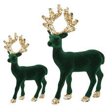 Lade das Bild in den Galerie-Viewer, 2er Set Deko Rentier Weiß Rot od. Grün Kunststoff beflockt moderne Weihnachtsdekoration Dekofigur Weihnachten