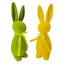 Lade das Bild in den Galerie-Viewer, 2er Set Dekohasen Kunststoff beflockt Gelb Grün modern Osterhase Osterdekoration Hase Deko Ostern
