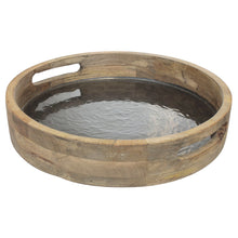 Lade das Bild in den Galerie-Viewer, Dekotablett Mangoholz Perlmutt Brau Grau Holztablett Tablett modern rund mit Griffen