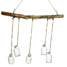 Lade das Bild in den Galerie-Viewer, Hängedeko Ast mit 5 Gläsern Holz Glas Jute 58 cm Hängevase Wanddeko Fensterdeko Blumenhalter