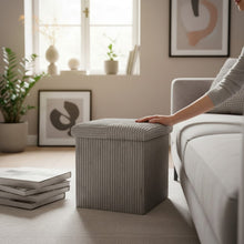 Lade das Bild in den Galerie-Viewer, Aufbewahrungshocker faltbar Grau 38 cm Cord Deko Hocker Sitzwürfel