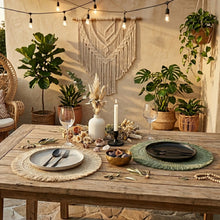 Lade das Bild in den Galerie-Viewer, 4er Set Platzset Boho rund Grün 38 cm Tischset Tischdeko