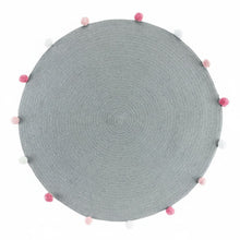 Lade das Bild in den Galerie-Viewer, Deko Teppich Grau bunt 90 cm Baumwolle uni mit Bommel Wohnteppich Boho