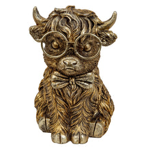 Lade das Bild in den Galerie-Viewer, Dekofigur Hochlandrind 15 cm Gold Modern Dekorind Kuhfigur Rind Deko