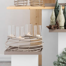 Lade das Bild in den Galerie-Viewer, Adventskranz Taupe Metall Glas 38 x 24 cm modern Tischdeko Weihnachten Weihnachtsdeko