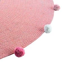 Lade das Bild in den Galerie-Viewer, Deko Teppich Rosa bunt 90 cm Baumwolle uni mit Bommel Wohnteppich Boho
