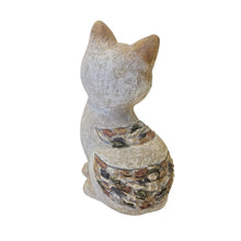 Lade das Bild in den Galerie-Viewer, Dekofigur Katze Polyresin 21 cm modern Dekokatze Figur Grau Beige