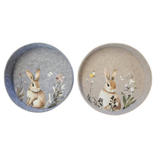 Lade das Bild in den Galerie-Viewer, 2er Set Dekotablett Filz Ostern 23 cm rund Beige Grau Osterdekoration Filztablett Osterhase