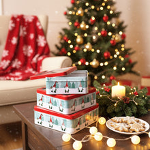 Lade das Bild in den Galerie-Viewer, 3er Set Gebäckdose Metall Weihnachten Rot Grau Plätzchendose Keksdose