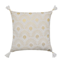 Lade das Bild in den Galerie-Viewer, Dekokissen 30x50 cm mit Inlet Grau Weiß Gold-glänzend Sofakissen Zierkissen mit Quasten