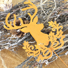 Lade das Bild in den Galerie-Viewer, 2er Set Dekostecker Hirschkopf rostig Weinachtsdeko Herbstdeko