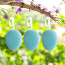 Lade das Bild in den Galerie-Viewer, 3er Set Deko Osterei zum hängen Türkis beflockt Dekoei Osterdekoration Deko Ostern