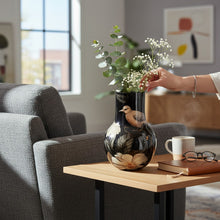 Lade das Bild in den Galerie-Viewer, Dekovase Schwarz Floral Metall 30 cm Vase Blumenvase