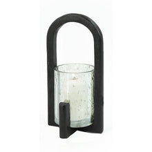 Lade das Bild in den Galerie-Viewer, Windlicht Mangoholz Glas Schwarz Dekowindlicht Dekolich Kerzenhalter Deko Balkon Terrasse Tischdeko Kerzenwindlicht