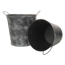 Lade das Bild in den Galerie-Viewer, 2er Set Dekoeimer Schwarz Vintage Blumenmuster Metall Pflanztopf Dekoaufbewahrung