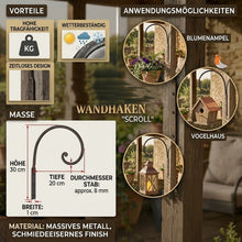 Lade das Bild in den Galerie-Viewer, Wandhaken für Blumenampeln Dunkelrost lackiert Eisen Laternenhalter Braun Haken Dekohaken