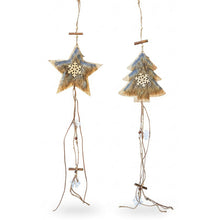 Lade das Bild in den Galerie-Viewer, 2er Set Hängedekoration Weihnachten Tannenbaum Stern Braun Fell Holz 75 cm