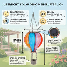 Lade das Bild in den Galerie-Viewer, Solar Heißluftballob 62 cm bunt 24 LED Dekolampe Garten Outdoor Leuchte Ballon