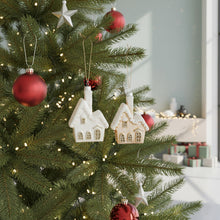 Lade das Bild in den Galerie-Viewer, Christbaumhänger Haus Glas Beige Silber 10 cm modern Christbaumschmuck Weihnachtsdekoration Deko Weihnachten