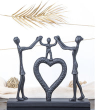 Lade das Bild in den Galerie-Viewer, Deko Skulptur Familie Holz Metall Schwarz 38 cm modern Dekofigur Tischdeko Dekoskulptur