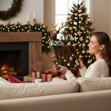 Lade das Bild in den Galerie-Viewer, Dekohirsch Braun Kunststoff beflockt Dekofigur Weihnachten Winter Hirsch Deko