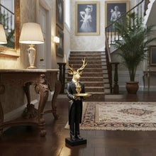 Lade das Bild in den Galerie-Viewer, XXL Dekohirsch mit Tablett Schwarz Gold 99 cm Hirsch Dekofigur