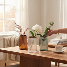 Lade das Bild in den Galerie-Viewer, 3er Set Windlichter Grau Rosé Braun Glas Metall Kerzenhalter Vase