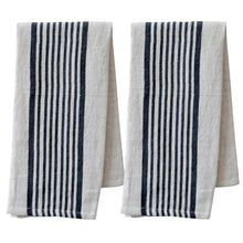 Lade das Bild in den Galerie-Viewer, 2er Set Geschirrtuch Leinen Beige Schwarz gestreift