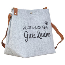 Lade das Bild in den Galerie-Viewer, Filztasche Gute Laune Hellgrau 45 cm Filz Tasche Grau Einkaufstasche Shopper