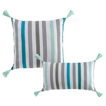 Lade das Bild in den Galerie-Viewer, 2er Set Dekokissen Weiß Blau Grün gestreift