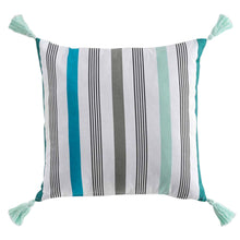 Lade das Bild in den Galerie-Viewer, 2er Set Dekokissen Weiß Blau Grün gestreift