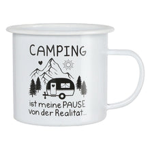Lade das Bild in den Galerie-Viewer, XL Emaille Tasse Camping Weiß Schwarz 450 ml Pause Metallbecher Campingbecher