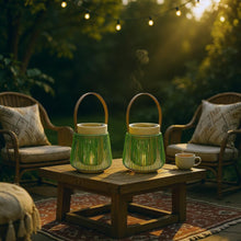 Lade das Bild in den Galerie-Viewer, Dekolaterne Grün 19 cm oder 23 cm Laterne Papier Jute Leder Holz Modern Tischdeko Dekolicht