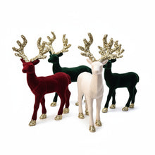 Lade das Bild in den Galerie-Viewer, 2er Set Deko Rentier Weiß Rot od. Grün Kunststoff beflockt moderne Weihnachtsdekoration Dekofigur Weihnachten