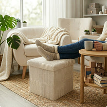 Lade das Bild in den Galerie-Viewer, Aufbewahrungshocker faltbar Creme Beige 38 cm Cord Deko Hocker Sitzwürfel