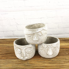 Lade das Bild in den Galerie-Viewer, 3er Set Blumentopf Gesicht Grau