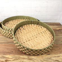 Lade das Bild in den Galerie-Viewer, 3er Set Dekotablett Jute Papier Grün Braun Tablett rund Tablettset modern