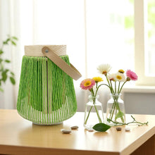 Lade das Bild in den Galerie-Viewer, Dekolaterne Grün 19 cm oder 23 cm Laterne Papier Jute Leder Holz Modern Tischdeko Dekolicht