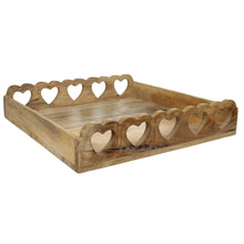 Lade das Bild in den Galerie-Viewer, 2er Set Holztablett Herz Braun 30 cm 24 cm Dekotablett mit Griff Tablett Holz Landhaus
