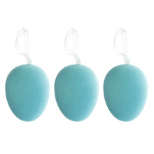 Lade das Bild in den Galerie-Viewer, 3er Set Deko Osterei zum hängen Türkis beflockt Dekoei Osterdekoration Deko Ostern