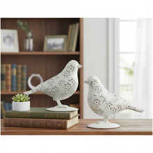 Lade das Bild in den Galerie-Viewer, 2er Set Deko Vögel Metall Weiß Dekofigur