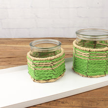 Lade das Bild in den Galerie-Viewer, 2er Set Glaswindlicht Braun Grün Glas Naturfaser Dekowindlicht Windlicht modern Kerzenhalter